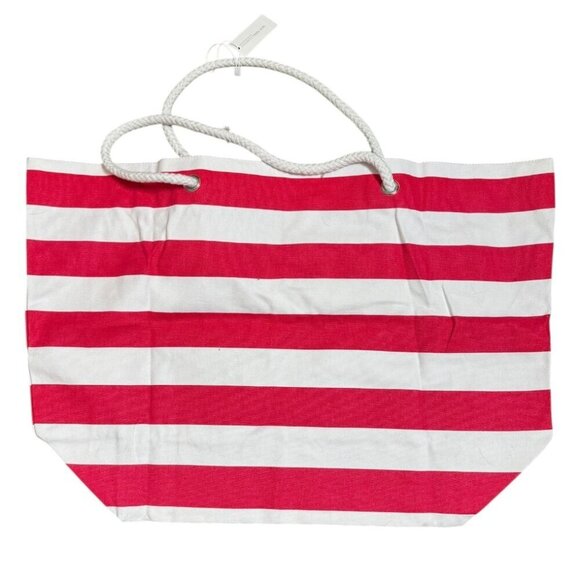 New York & Company Red White Striped Canvas Tote Bag | M12 | NWT Summer Beach Ca - Picture 2 of 5